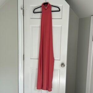 NORMA KAMALI salmon colored high neck open back maxi dress